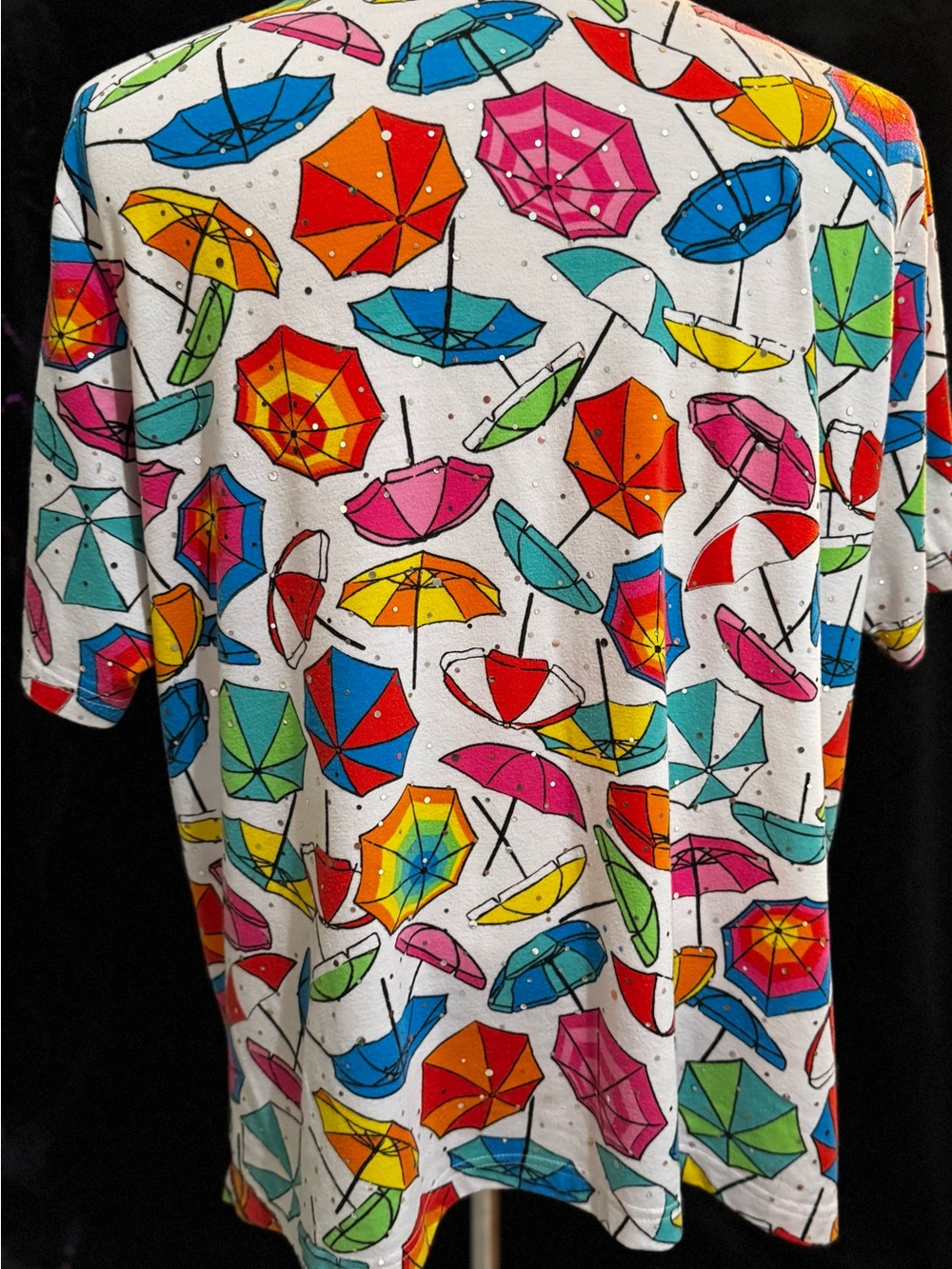 Rebecca Malone Sparkly White Tee with Multicolor Umbrella Print - Picture 5 of 6
